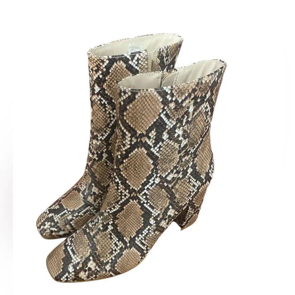 NWOB Lulu’s My Generation Tan Snake High Heel Mid-Calf Boots *SIZE: 8‎